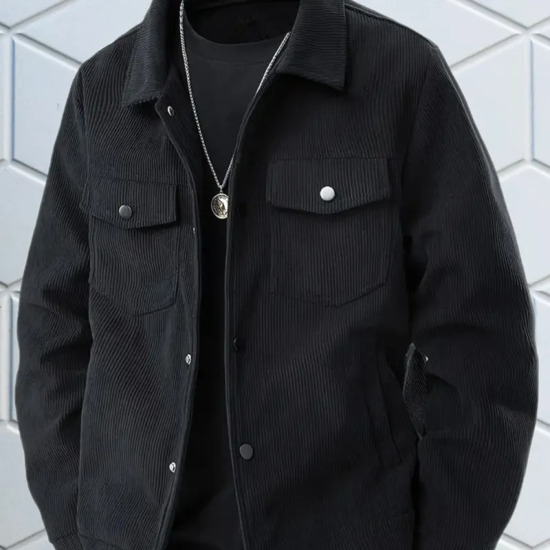 Men's Black Corduroy Trucker Jacket 1