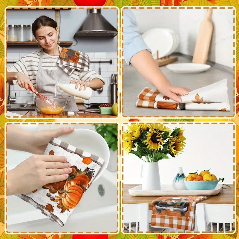 Thanksgiving Buffalo Plaid Towel Set 4