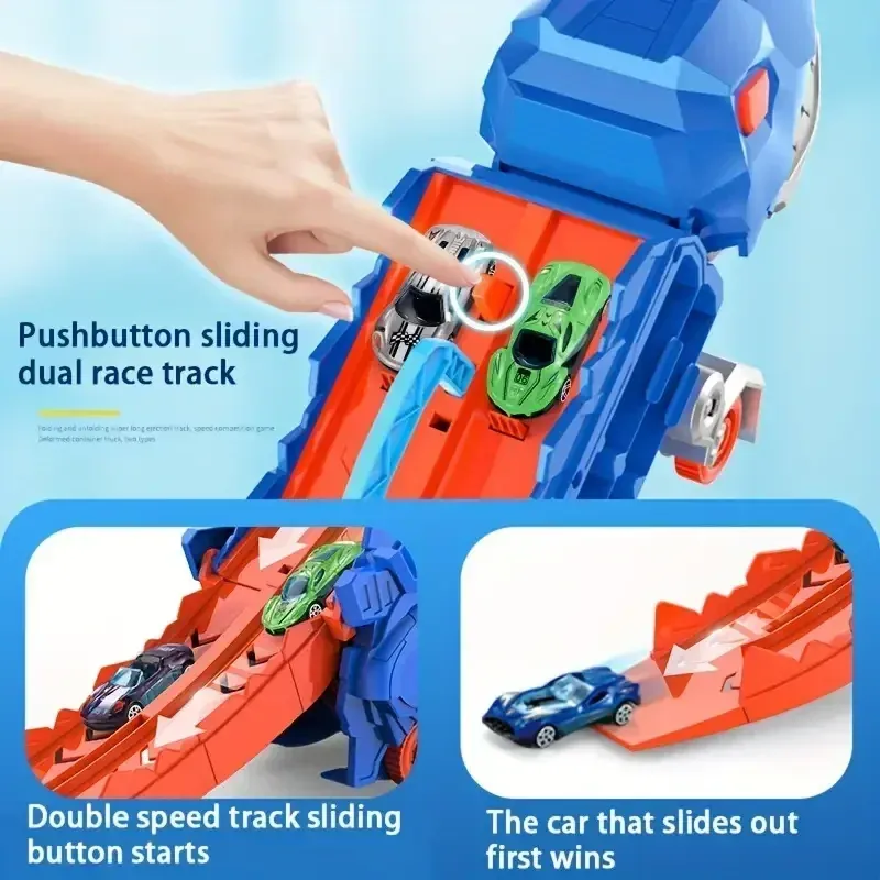Dinosaur Truck Race Track Set - 4 Transforming Cars 4