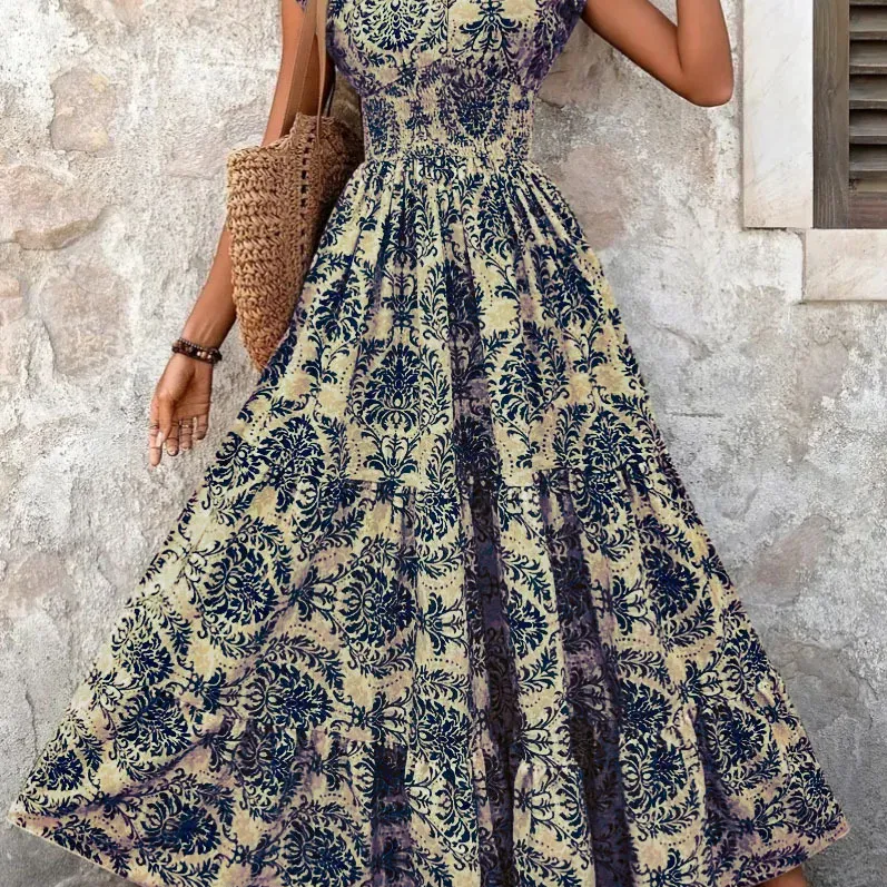 Vintage Floral Print Long Dress 1