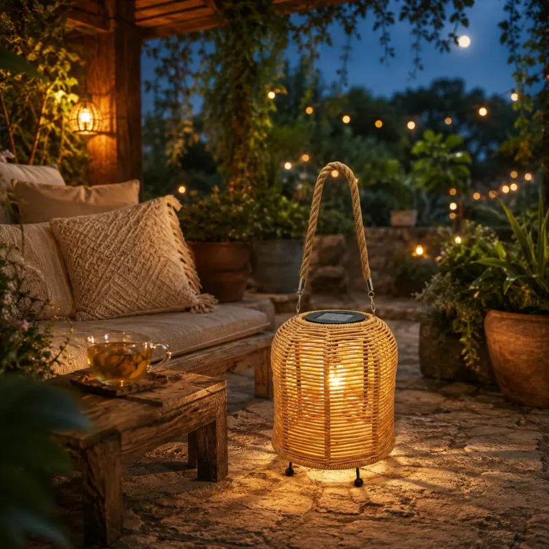 Handwoven Solar Rattan Lantern 6
