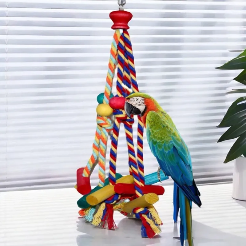 Wooden Rope Bird Chewing Climbing Toy 3