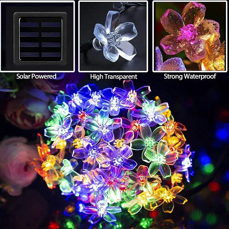 Solar Sakura Fairy Lights - 5M Peach Flower LED 6