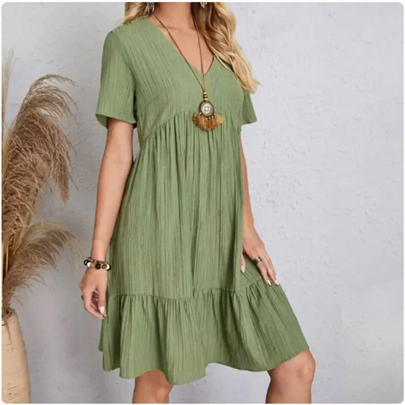 Summer Peplum V-Neck Ruffle Dress 2