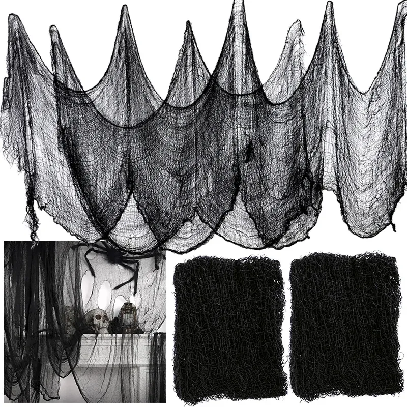 Black Gauze Halloween Spider Web Decor 1