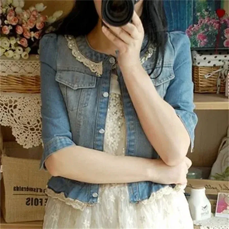 Half Sleeve Denim Jacket Women 3
