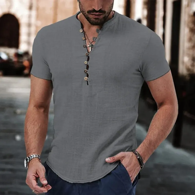 Men's V-Neck Cotton Linen Shirt 4