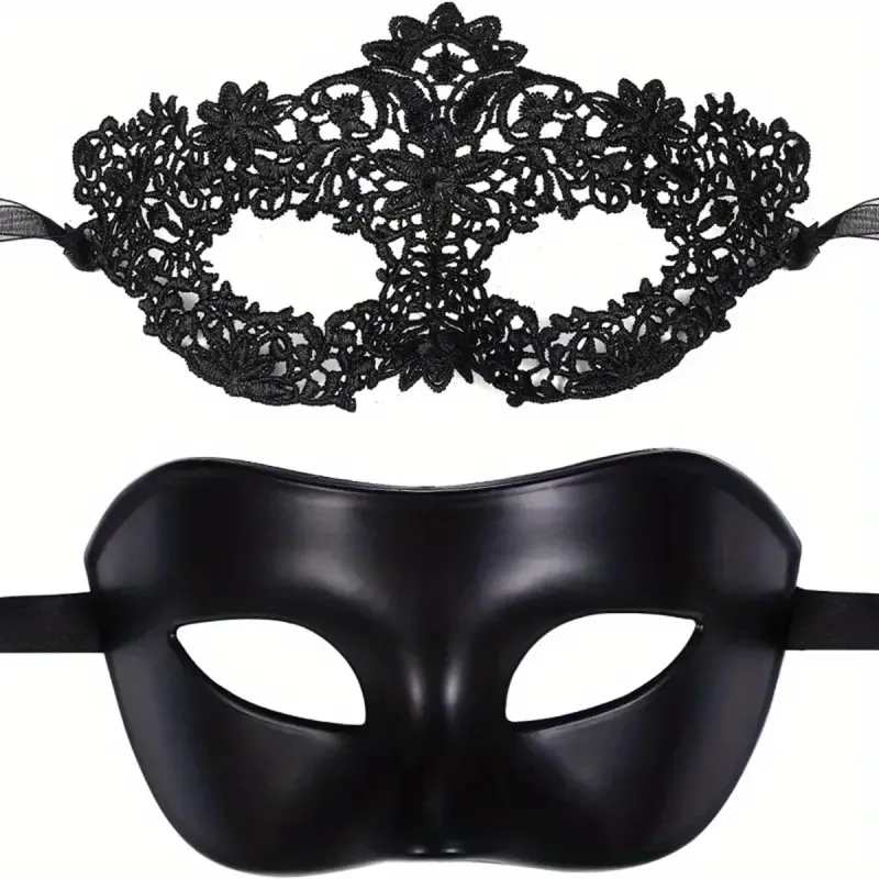 Black Lace Masquerade Mask Set for Couples 1