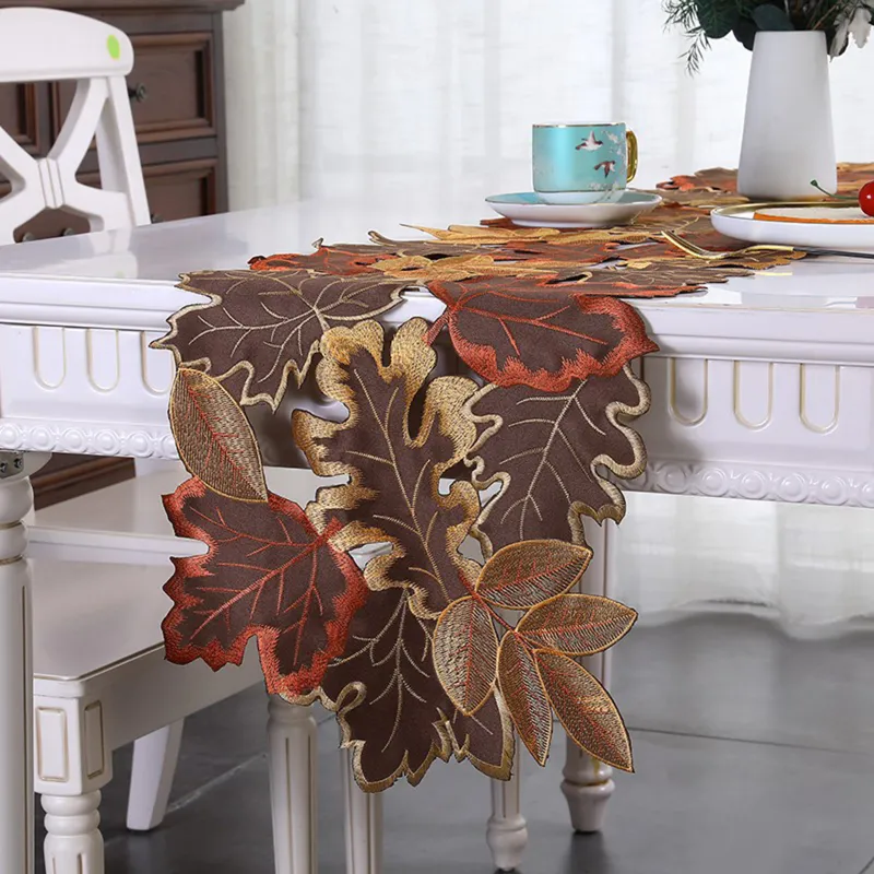 Autumn Maple Leaf Embroidered Table Runner Set 5