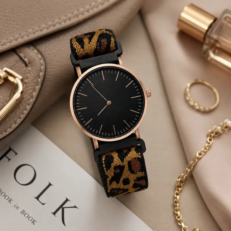 Leopard Print Nylon Strap Women's Watch 1
