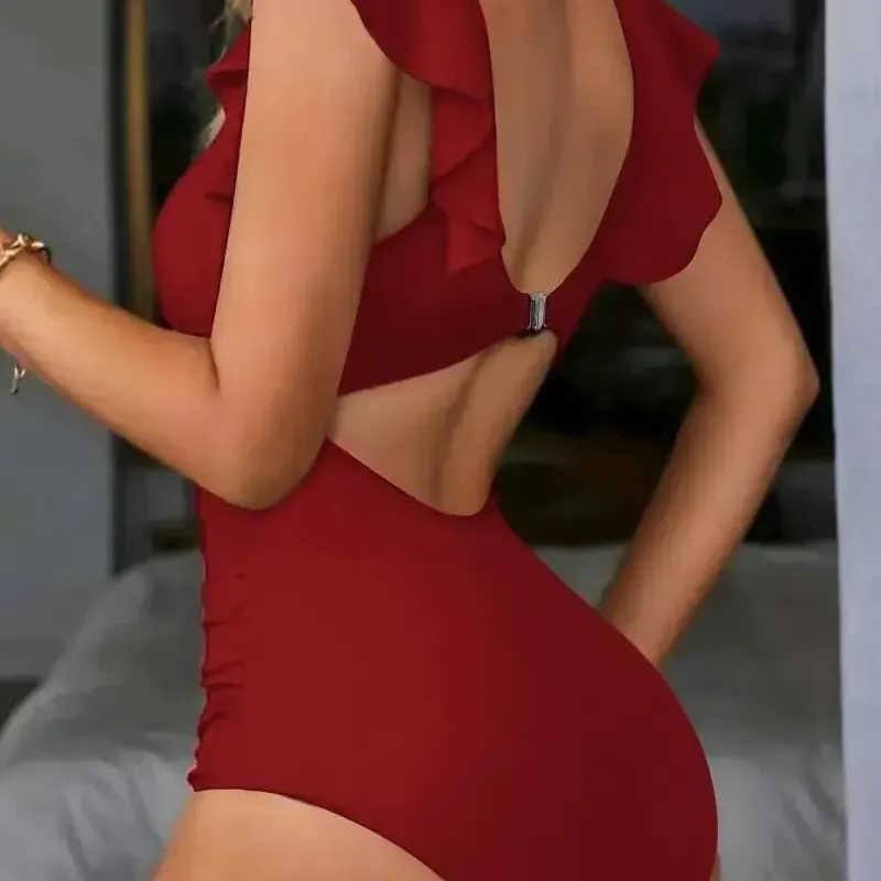 Contrast Mesh V-Neck One Piece Swimsuit 3