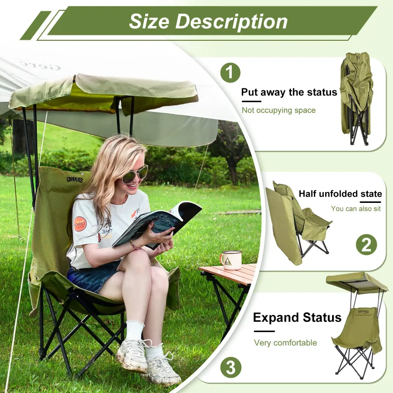YOUNG WOOD Portable Camping Chair with Canopy 5