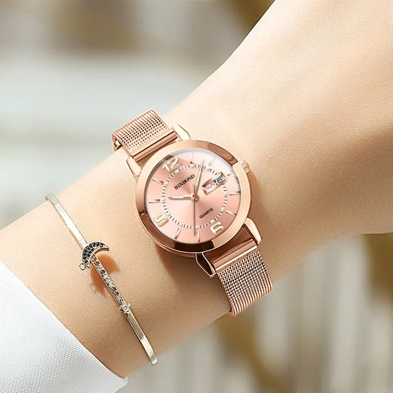BINBOND Women's Luminous Auto Date Quartz Watch 3