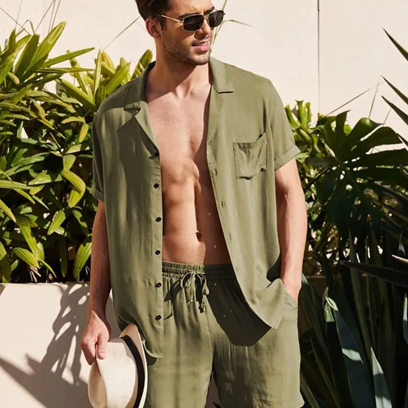 Men's Cotton Linen Shirt & Shorts Set 5