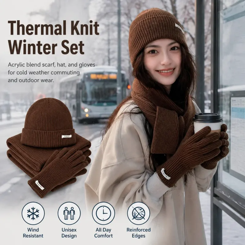 Winter Knit Beanie Scarf Gloves Set 2