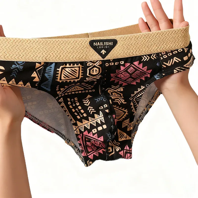 Men's Retro Print Cotton Briefs 3-Pack 2