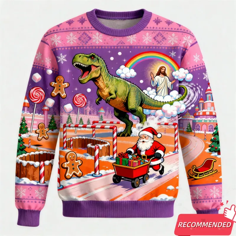T-Rex Jesus Christmas Ugly Sweater 2