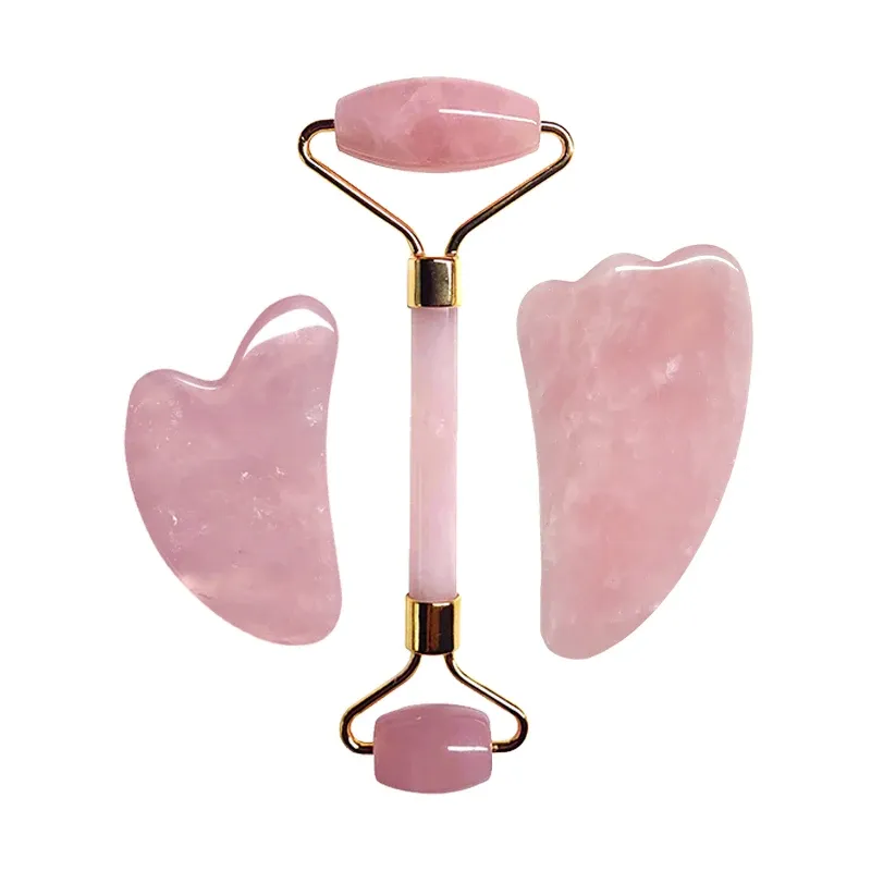 Rose Quartz Gua Sha Roller Set 1