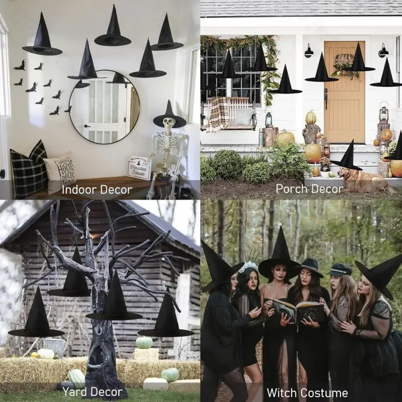 Halloween Hanging Black Witch Hats Bulk Set 6