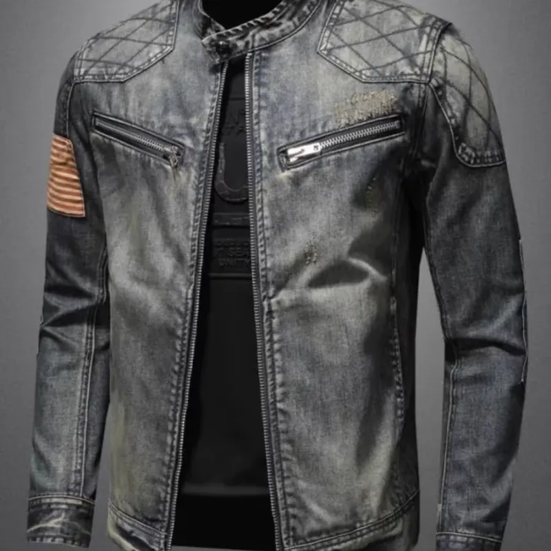 Men's Retro Biker Denim Jacket 3