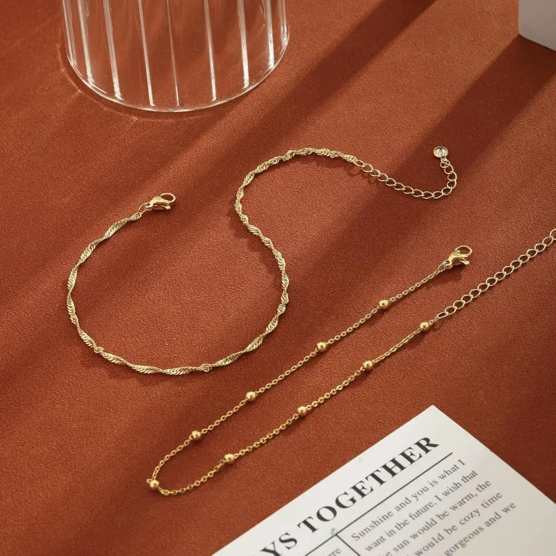 Gold Plated Anklet Bracelet Set 6