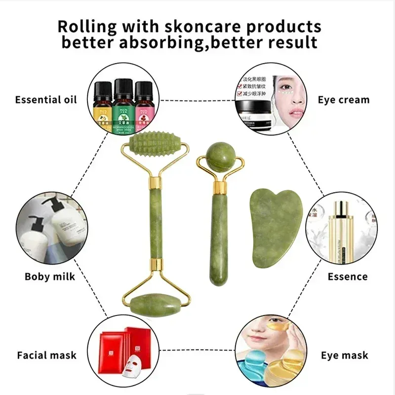 Jade Roller & Gua Sha Massage Set 4