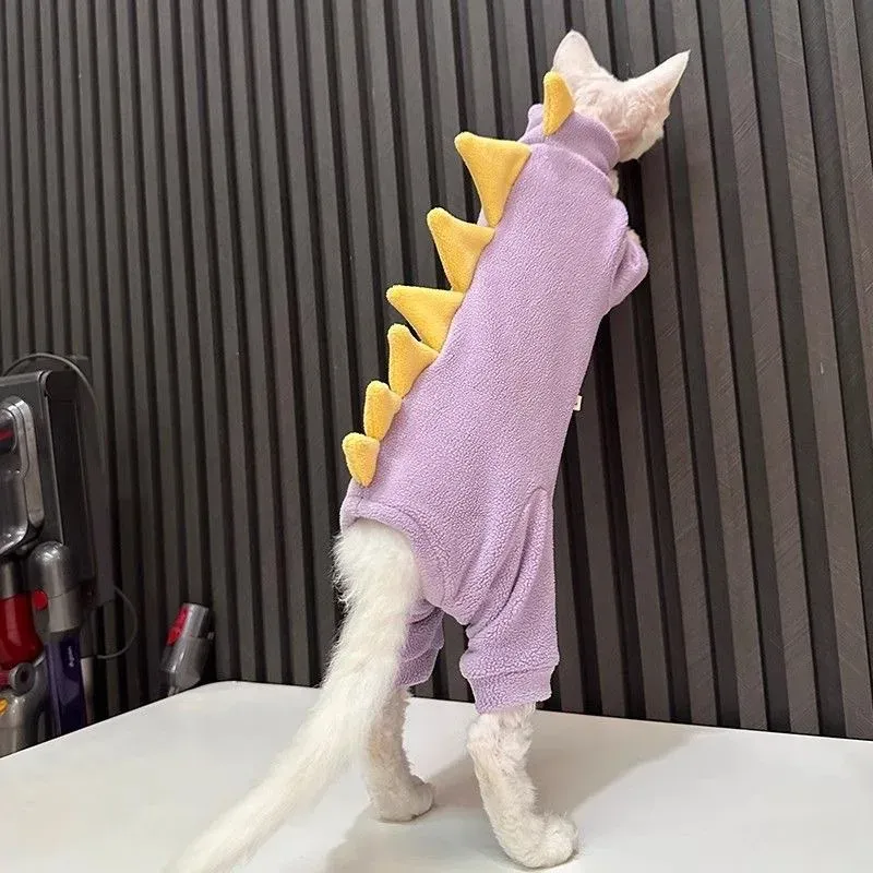 Dinosaur Fleece Cat Sweatshirt Winter Jumpsuit 3