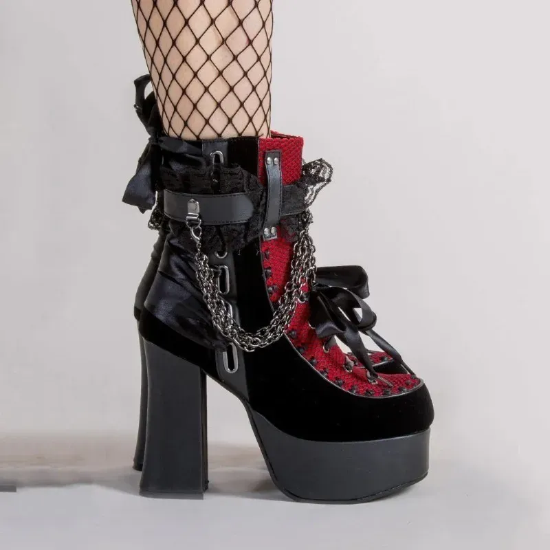 Gothic Chain Lace-Up Ankle Boots 3