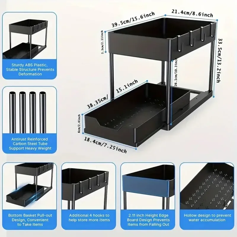 2-Tier Sliding L-Shape Under Sink Organizer 4