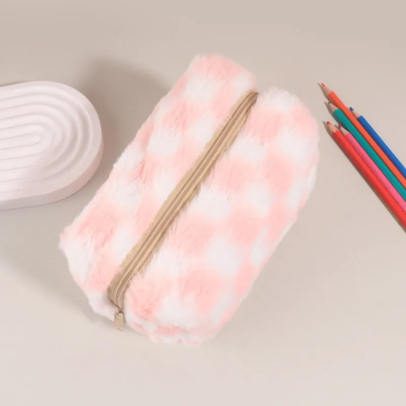 Cute Korean Checkered Pencil Case,Large School Pouch Zipper,Pen Holder Organizer, Capacity Aesthetic Stationery for Students 4