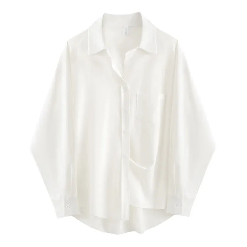 Women's Oversized White Button-Up Tunic Shirt 6