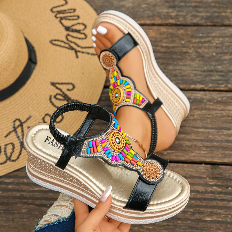 Boho Beaded Wedge Sandals - Summer 4