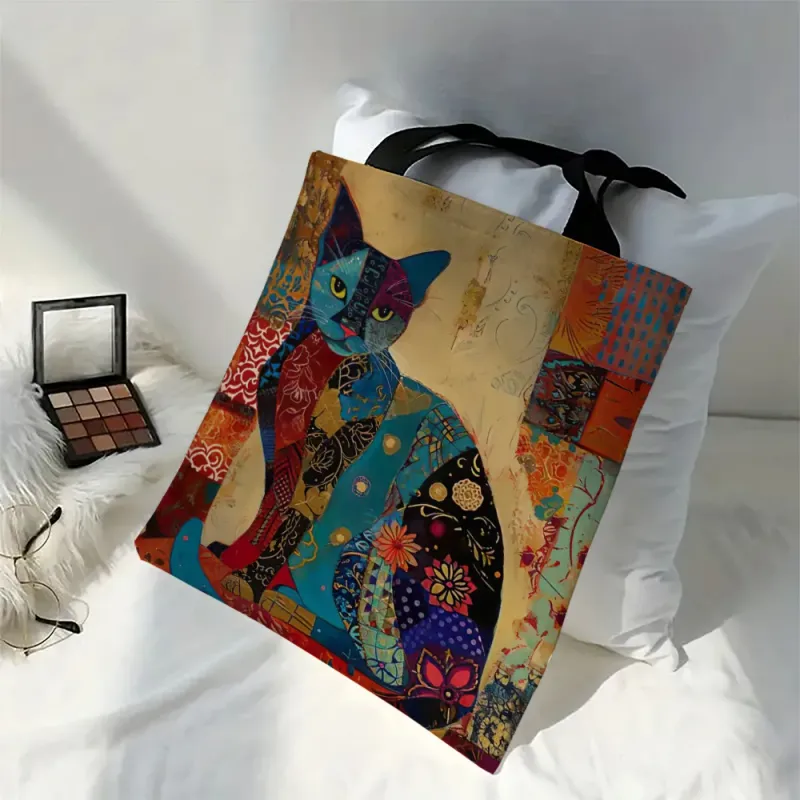 Ethnic Flower Cat Pattern Tote Bag 2