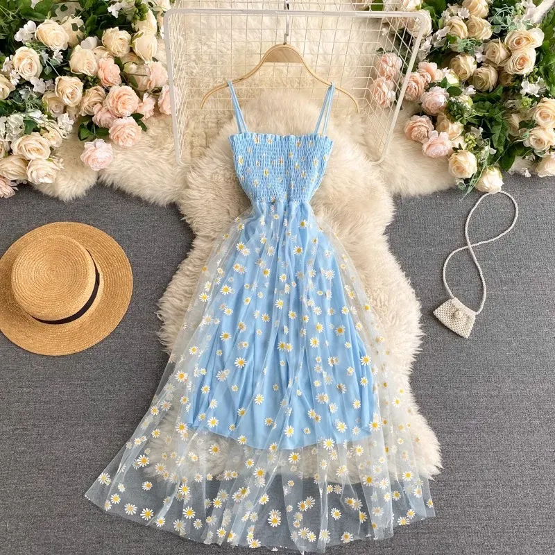 Korean Floral Mesh Party Dress 4