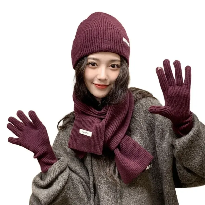 Red Winter Hat Scarf Gloves Set 2
