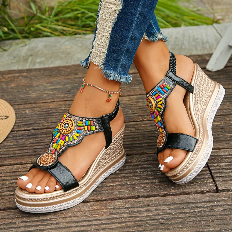 Boho Beaded Wedge Sandals - Summer 5