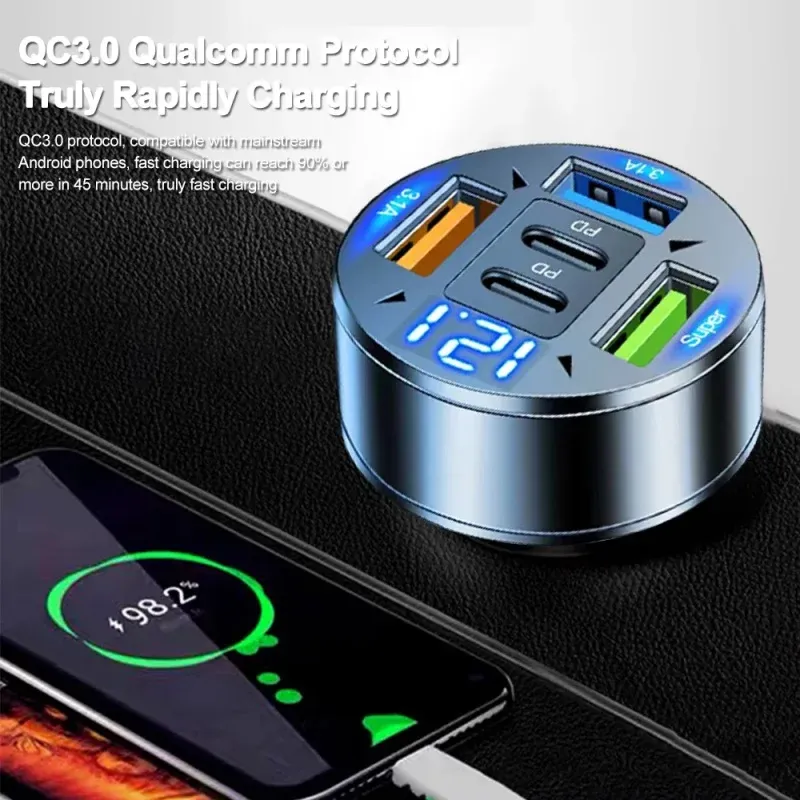 250W 5-in-1 Fast Car Charger USB C 2