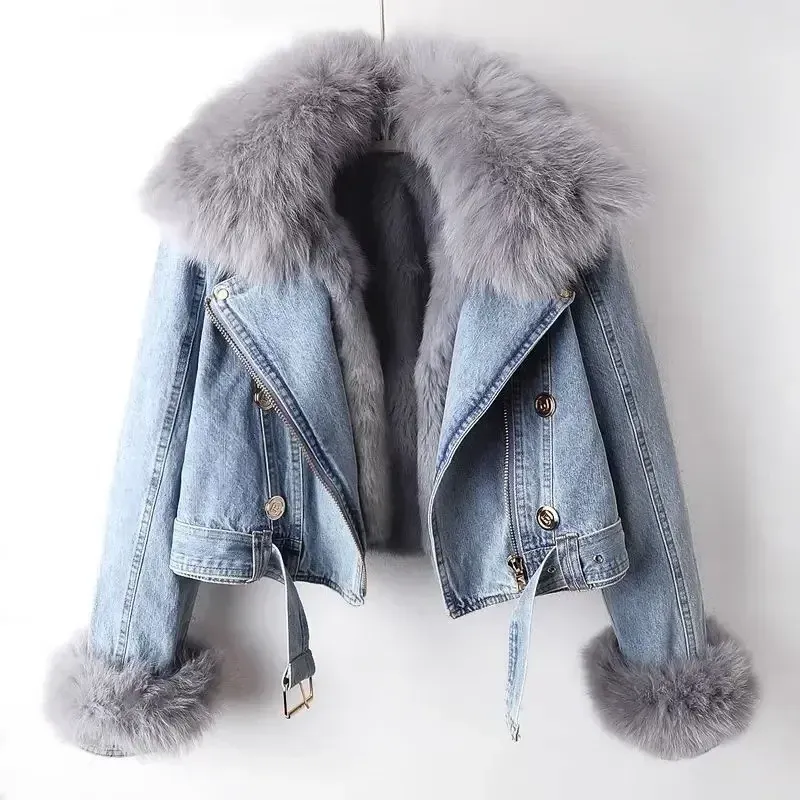 Women Faux Fur Lined Denim Jacket 1