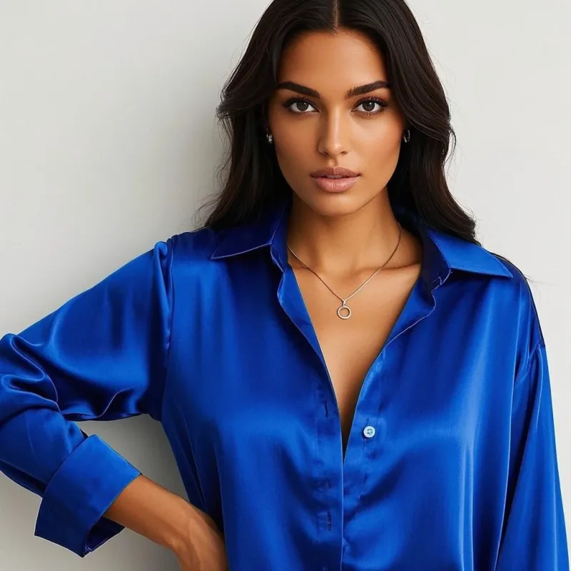 Korean Satin Slim Fit Blouse 4