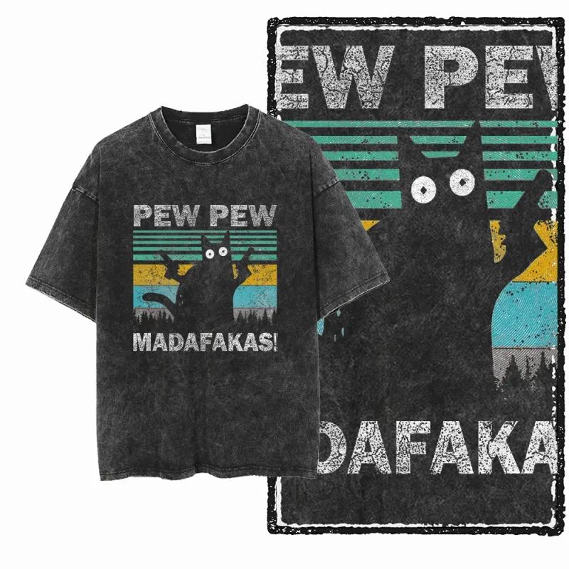 COOLMIND DB Cat Graphic Acid Wash Tee 3