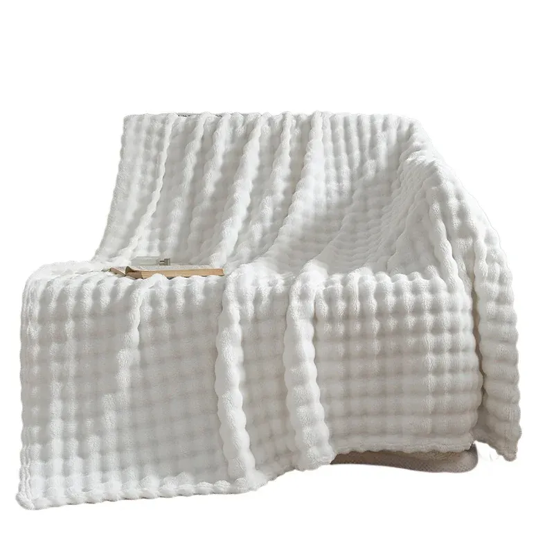 Coral Velvet Bubble Rabbit Sofa Blanket 6