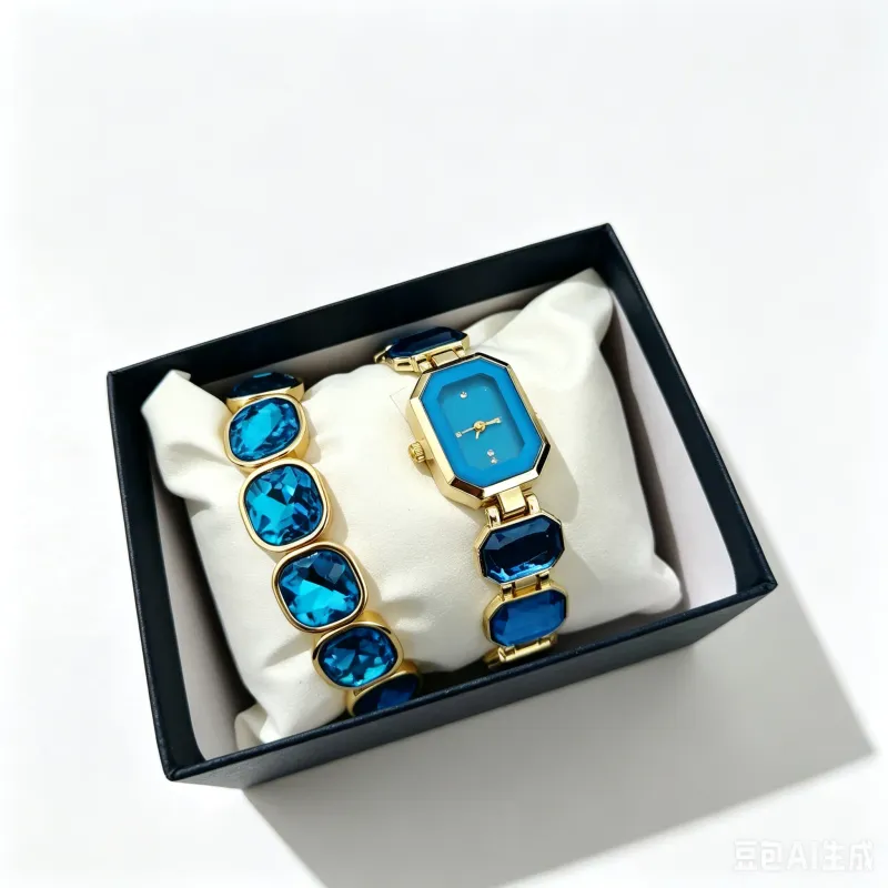Gold Quartz Watch & Crystal Bracelet Set 2