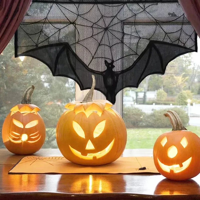 Halloween Lace Bat Spider Tablecloth Scarf 4