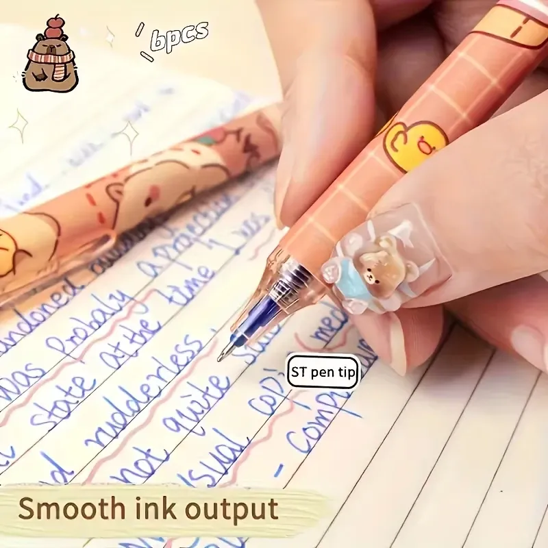 Capybara Kawaii Gel Pen Set - 6Pcs 4