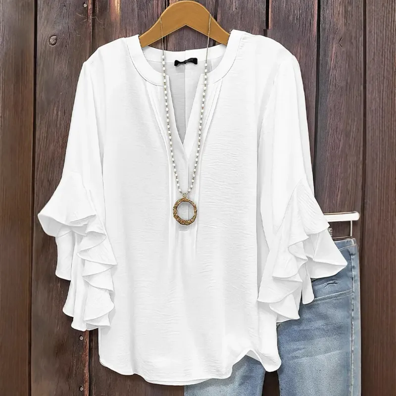 Women's V Neck Ruffle Chiffon Blouse 6