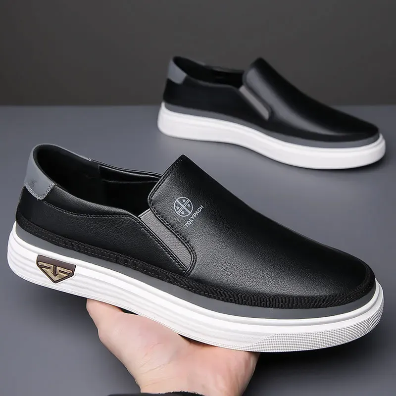 Men's Leather Slip-On Sneakers White 3