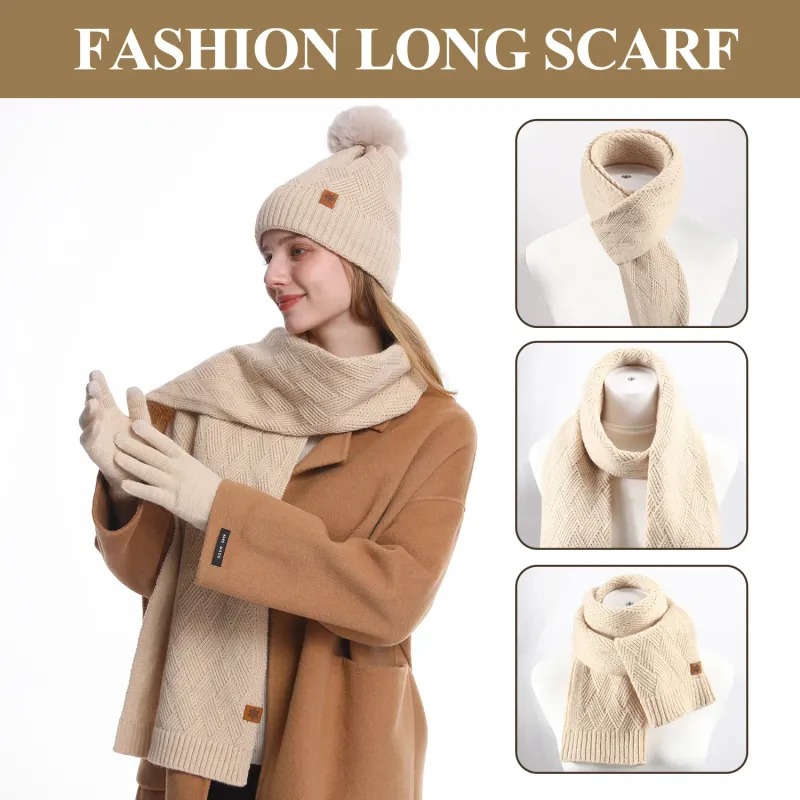 Women's Winter Knitted Hat Scarf Gloves Set 4
