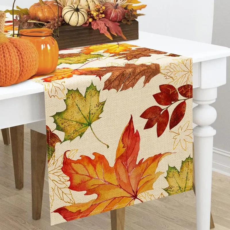 Fall Maple Leaves Linen Table Runner 5