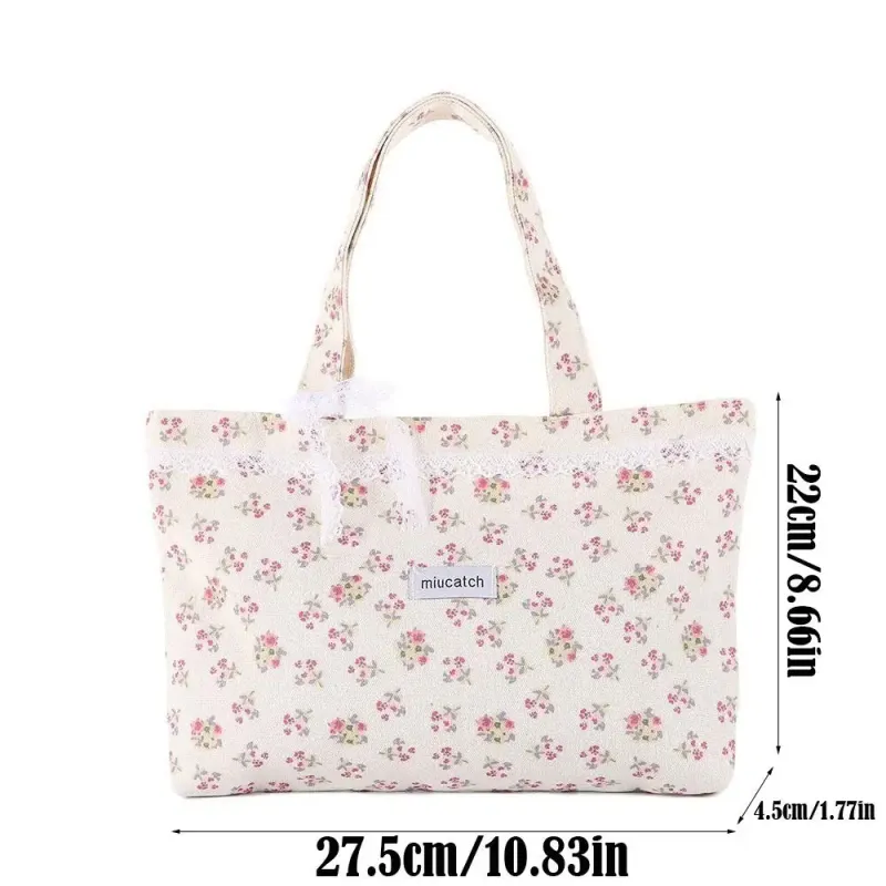 Printed Tote Bag with Lace Bow 5