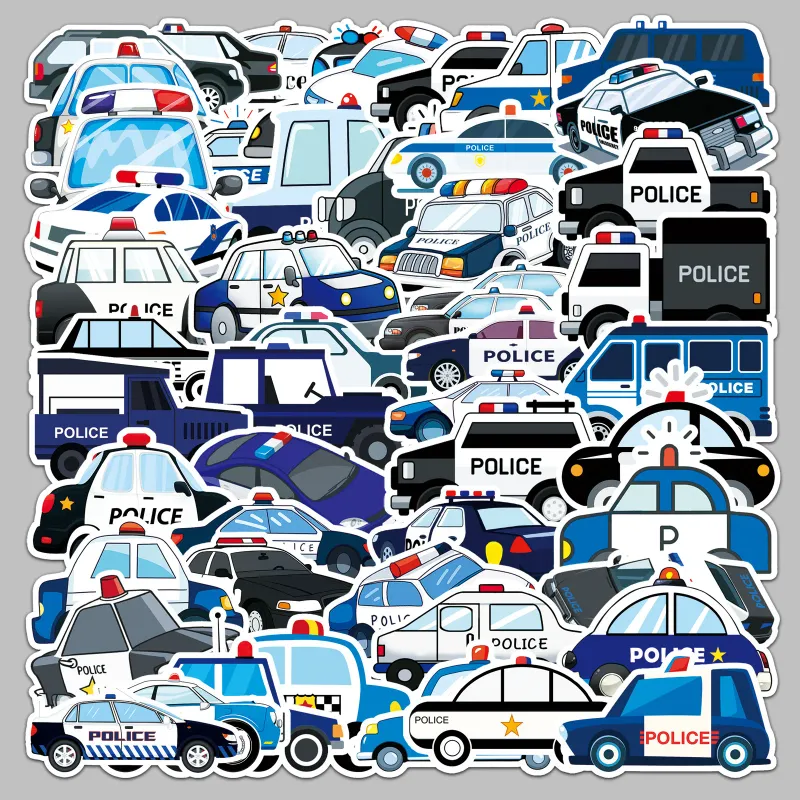 50Pcs Cartoon Police Car Stickers for Kids Party Favors 2